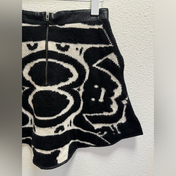 Ohlin D Baby Alpaca Wool Knit Skirt Geometric Back Zip Leather Trim Pockets Med - Picture 7 of 10